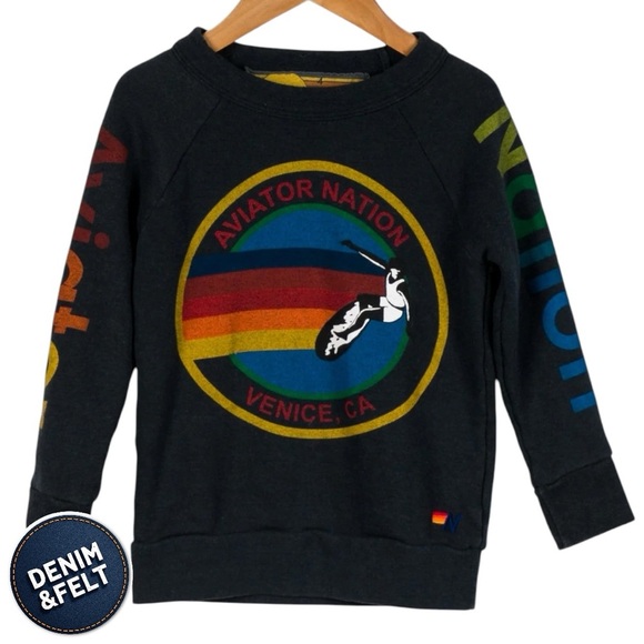 Aviator Nation Unisex Kids/Toddlers Logo Venice CA Crewneck Sweatshirt | EUC!🌈 - Picture 1 of 8